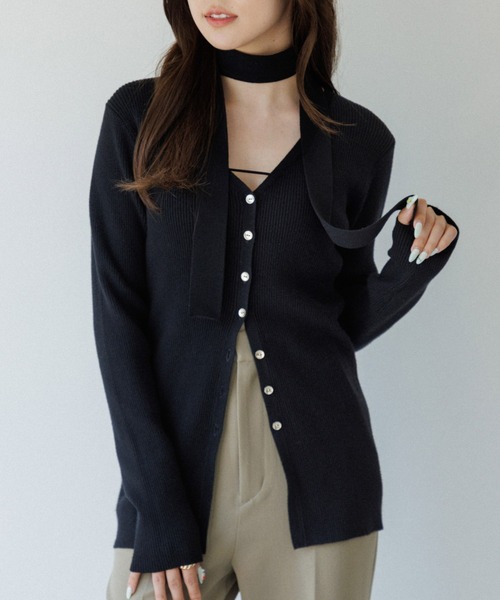 ニット セーター choker rib knit cardigan（チョーカーリブニット