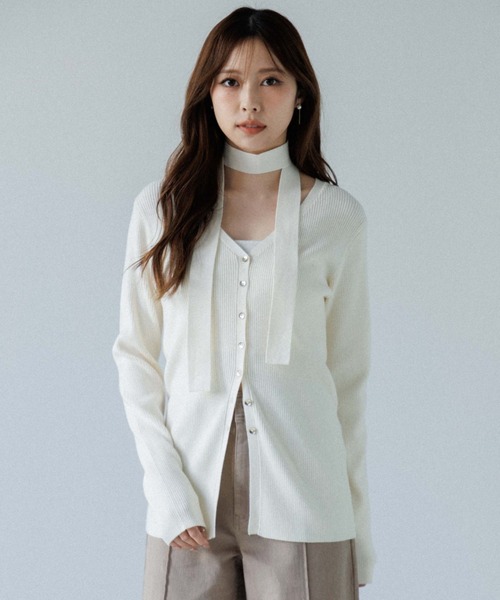 ニット セーター choker rib knit cardigan（チョーカーリブニット