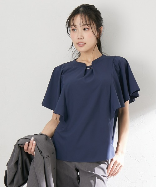 ブラウス シャツ 「大きい胸専用」イルムフロントタックチャーム付半袖ブラウス（形態安定イージーケア・透けにくい・ＵＶカット） レディース