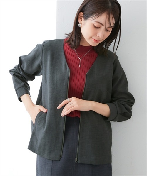 7days Life Styling コート アウター 麻調合繊Vカラージップジャケット