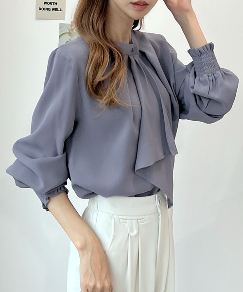 「Futier land」 長袖ブラウス LARGE ネイビー レディース