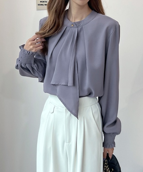 「Futier land」 長袖ブラウス LARGE ネイビー レディース