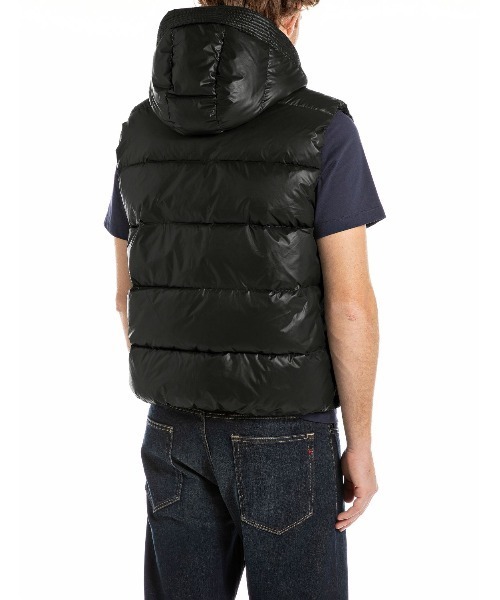 REPLAY フード付きダウンベスト M ブラック REPLAY（リプレイ） ダウンベスト ベスト キルティングベスト メンズ