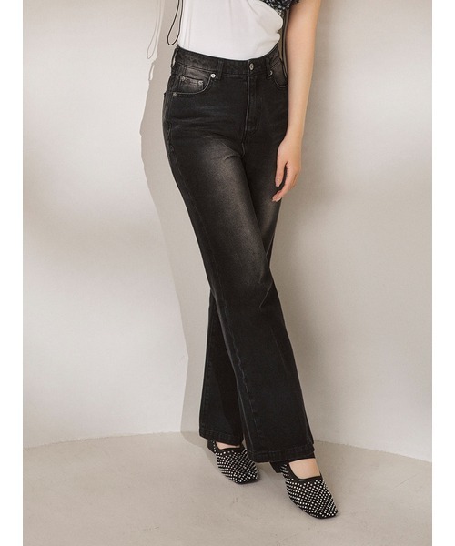 [LILY BROWN] обработка ботинки cut Denim брюки 1 черный женский 