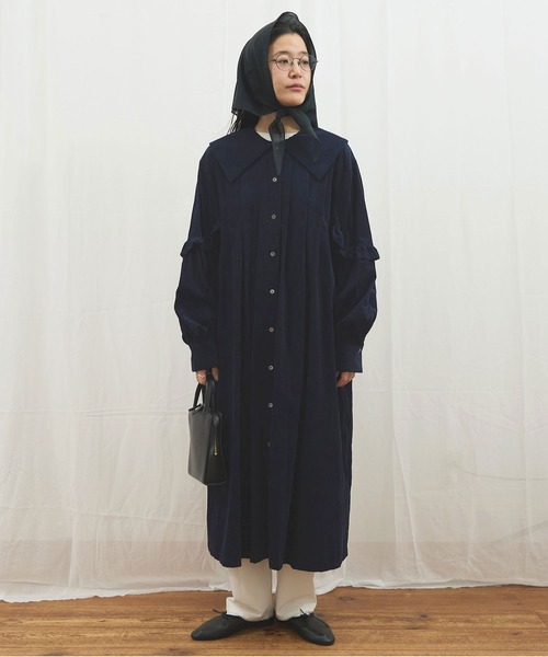 fig London 黒 ロングコート fig London ステンカラーコート コート _light cloud coat レディース
