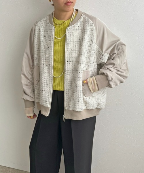 LHELBIE（レルビエ） ブルゾン アウター MA-1スリーブツイードブルゾン