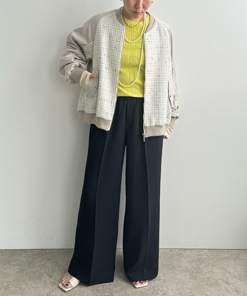 LHELBIE（レルビエ） ブルゾン アウター MA-1スリーブツイードブルゾン