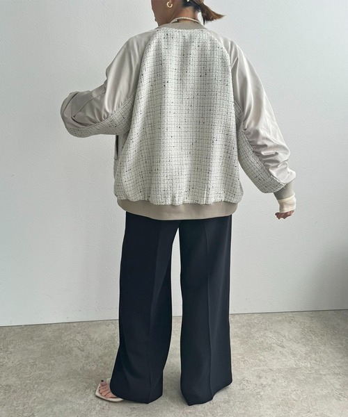 LHELBIE（レルビエ） ブルゾン アウター MA-1スリーブツイードブルゾン