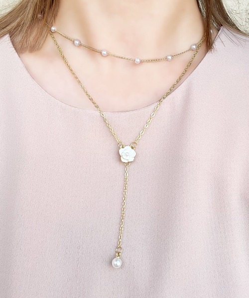 ネックレス ローズモチーフ パール2連ネックレス レディース Blanc de Blue Blue