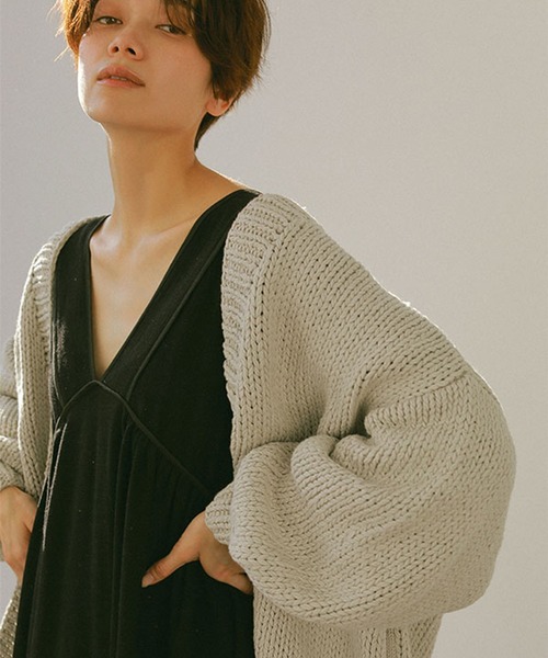 ETRE TOKYO ローゲージニットロングカーデイガン ETRE TOKYO(エトレトウキョウ)の「ローゲージケーブルフード