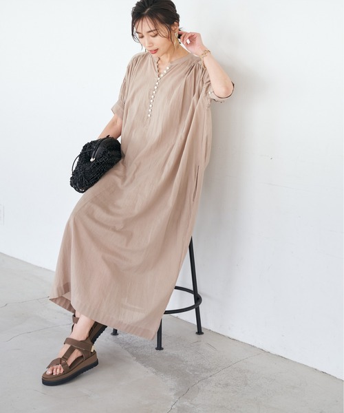 「RIVE DROITE」 半袖ワンピース FREE ベージュ レディース_画像7