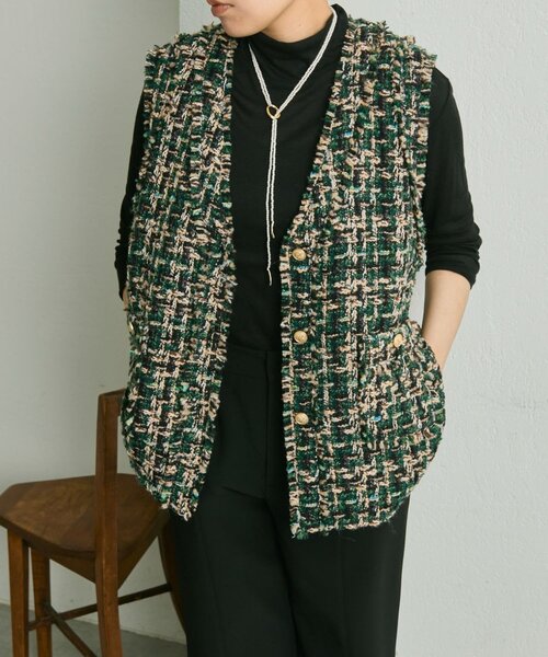 ear PAPILLONNER（イア パピヨネ） ベスト ジレ ツイードベスト「SUM1