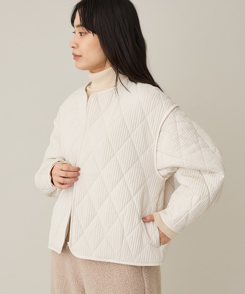 【美品】完売品✨️ノーブル キルティングジャガードドロストブルゾン 美ライン 白 美品】完売品✨️ノーブル キルティングジャガードドロストブルゾン 美