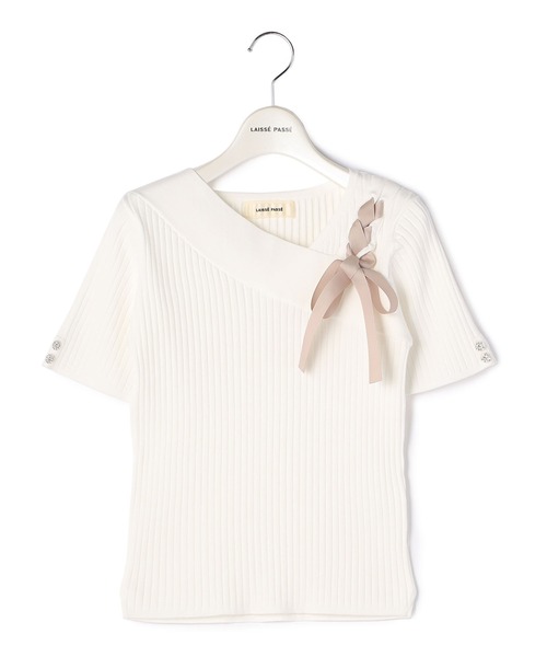 「LAISSE PASSE」 半袖ニット MEDIUM ピンクベージュ レディース_画像4