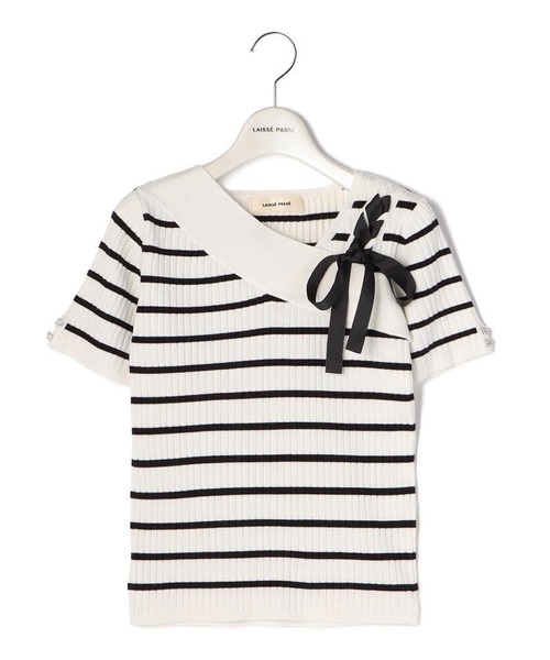 「LAISSE PASSE」 半袖ニット MEDIUM ピンクベージュ レディース_画像5