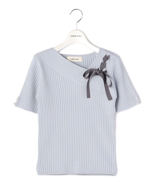 「LAISSE PASSE」 半袖ニット MEDIUM ピンクベージュ レディース_画像6