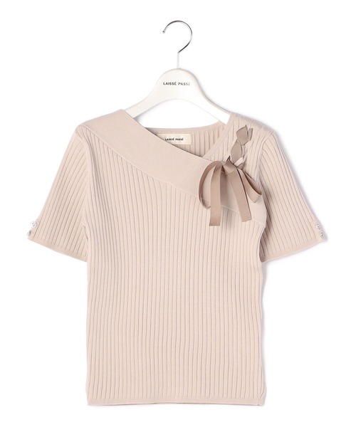 「LAISSE PASSE」 半袖ニット MEDIUM ピンクベージュ レディース_画像8