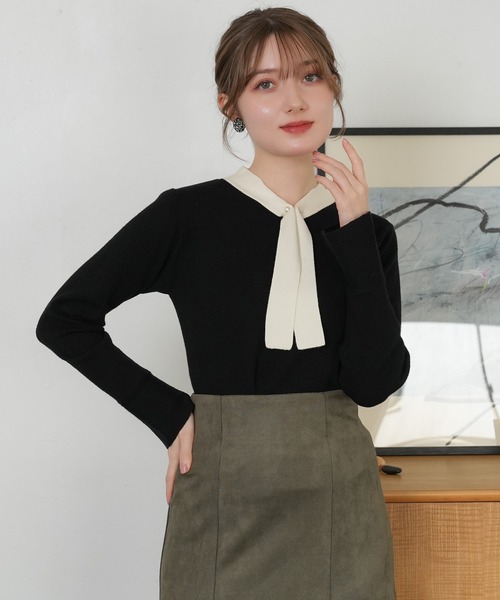 「ASTORIA ODIER」 長袖ニット MEDIUM ホワイト×ブラック レディース_画像4