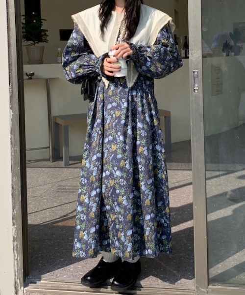 Diosfront ワンピース 配色セーラーカラー花柄ワンピース : ZOZOTOWN