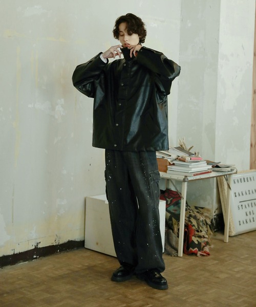 「Bleme」 レザーブルゾン M カーキ メンズ_画像2