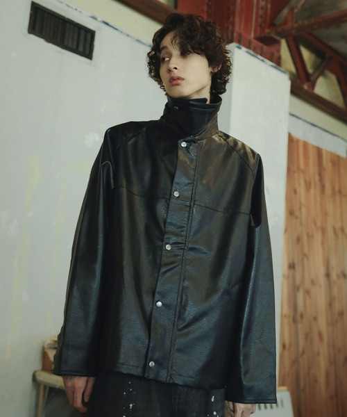 「Bleme」 レザーブルゾン M カーキ メンズ_画像4