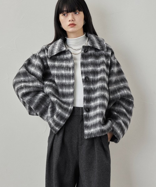 etoll.（エトル） ブルゾン アウター チェックシャギーコクーン