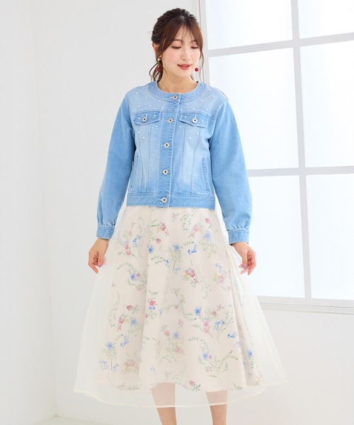 新品タグ　未使用　大きいサイズ４６　ローズティアラ　フラワーデニムジャケット Rose Tiara（ローズティアラ） デニムジャケット gジャン パール