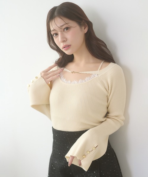 Ambre Neige（アンブルネージュ） ニット セーター lace docking flare 