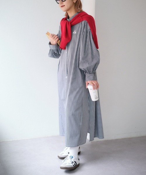 「GEVACO」 長袖ワンピース ONE SIZE ネイビー レディース_画像3
