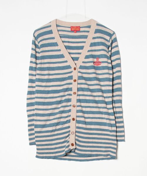 ヴィヴィアンウエストウッド⭐︎襟元チェック柄変形カーディガン　ブルー系 Vivienne Westwood red label 「Vivienne label」 ボーダー柄ニット