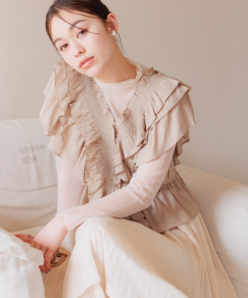 「mysty woman」 ノースリーブブラウス FREE ベージュ レディース_画像3