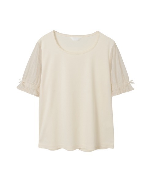 pinkhouse ピンクハウス ダイヤチュチュチュール使いブラウス 白 PINK HOUSE（ピンクハウス） tシャツ ドットチュール使いカットソー