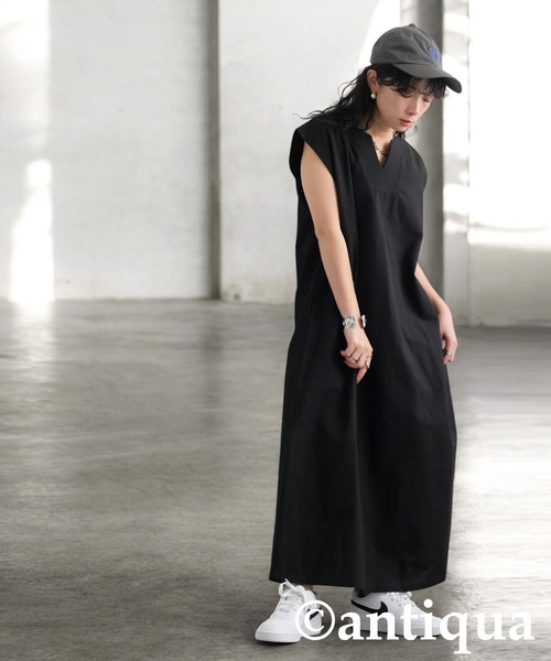 「antiqua」 ノースリーブワンピース ONESIZE オレンジ レディース_画像9