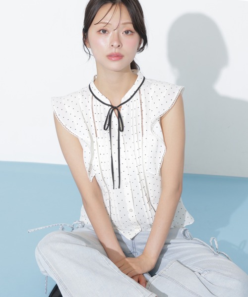 新品未使用品 JILLSTUART ノースリーブ レースブラウス リボン M 