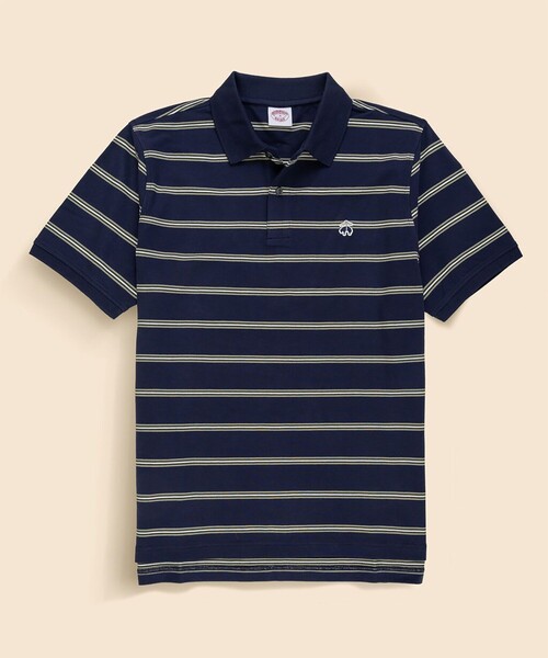 ポロシャツ 半袖 コットン　ストレッチピケ　GFロゴワッペン　ストライプ　ポロシャツ　Original Fit メンズ