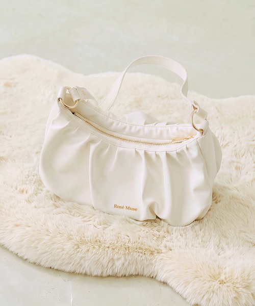 ま*中様 rose muse ロゼミューズ ショルダーバック ホワイト Rose Muse（ロゼミューズ） ショルダーバッグ バッグ Ruched shoulder