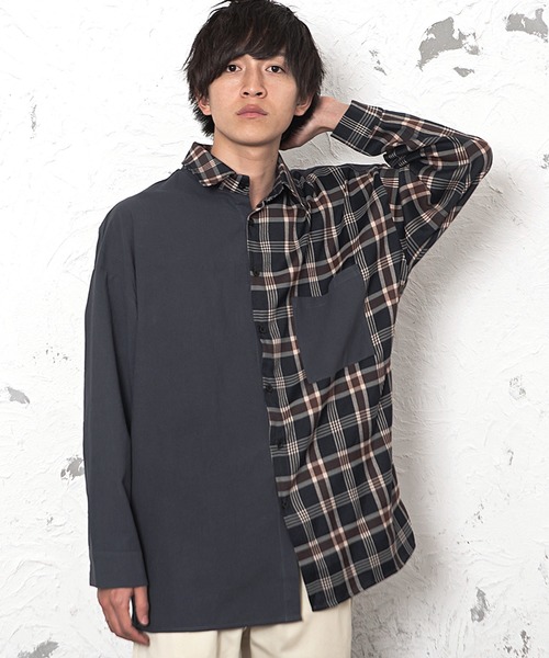 シャツ ブラウス メンズ長袖チェック切替シャツ ビッグシルエットシャツ Zozotown Paypayモール店 通販 Paypayモール