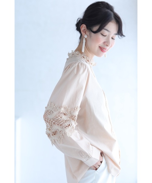 cawaii シャツ ブラウス 優美なセンターレースブラウストップス 