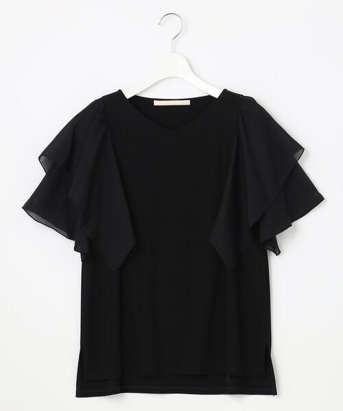 新品自由区【洗える】ドレーピーポンチラッフルスリーブ カットソー 自由区 tシャツ 「洗える」ドレーピーポンチラッフルスリーブ