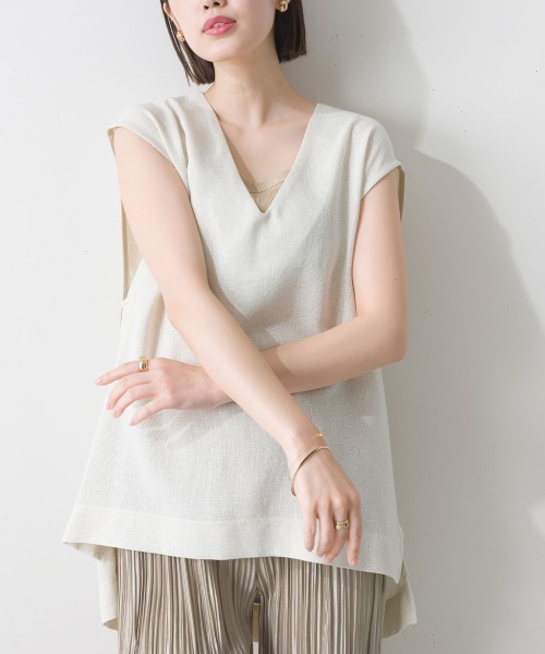 cygne シーニュ リネン ジレ ベスト ベージュ 大人のレイヤード セール】 【CLASSY.6月号掲載/洗える】リネンレーヨンストレッチ ジレ
