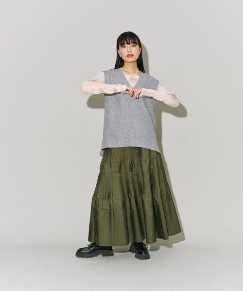 terrace ベスト ジレ レイヤードリネンライクベスト レディース