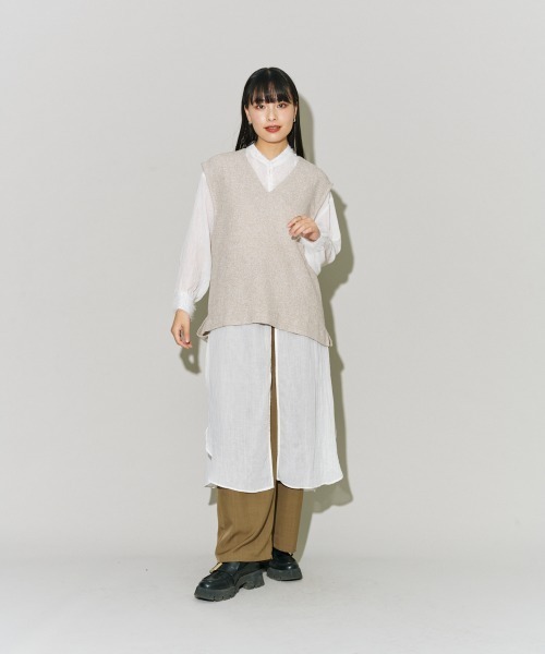 terrace ベスト ジレ レイヤードリネンライクベスト レディース