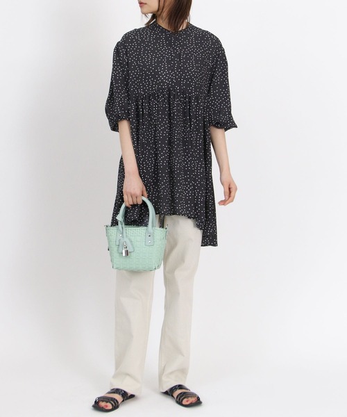 ブラウス シャツ ドット柄ギャザーチュニックブラウス レディース TITE IN THE STORE ブラウス シャツ ドット柄ギャザーチュニック