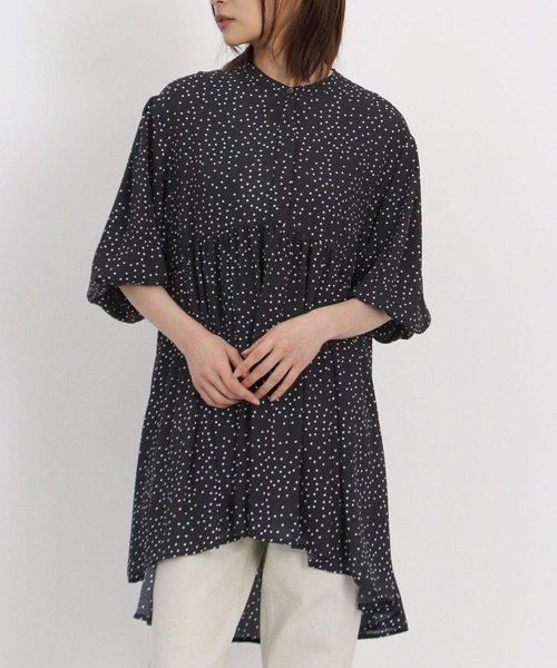 ブラウス シャツ ドット柄ギャザーチュニックブラウス レディース TITE IN THE STORE ブラウス シャツ ドット柄ギャザーチュニック