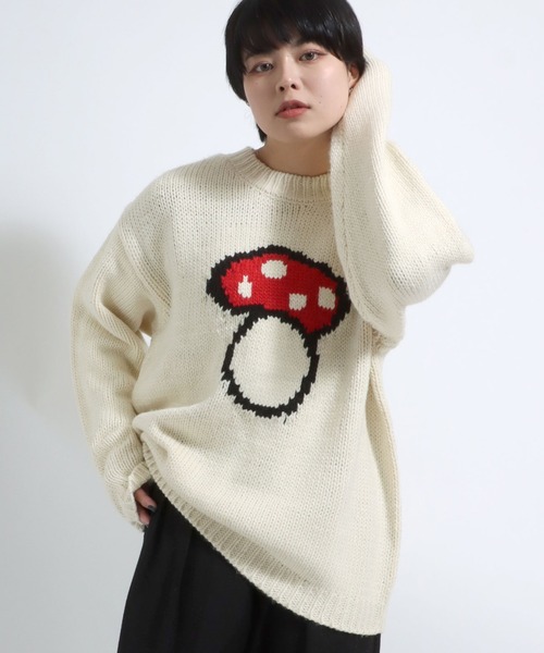 ニット セーター ジャガードニット レディース メンズ ニット セーター フラワージャガードニットプルオーバー