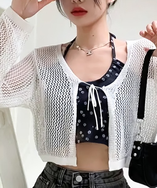 HER. メッシュクロップドカーディガン DiamondHearts カーディガン メッシュ クロップド レディース