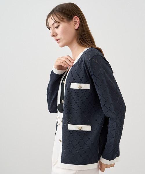 ANAYI カーディガン プレイドパターンバイカラー レディース