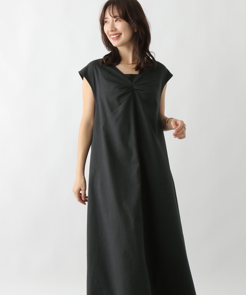   リネン混 マキシ丈 シャツワンピース ドレス 洗える】リネンミックススキッパーシャツワンピース / Tiaclasse