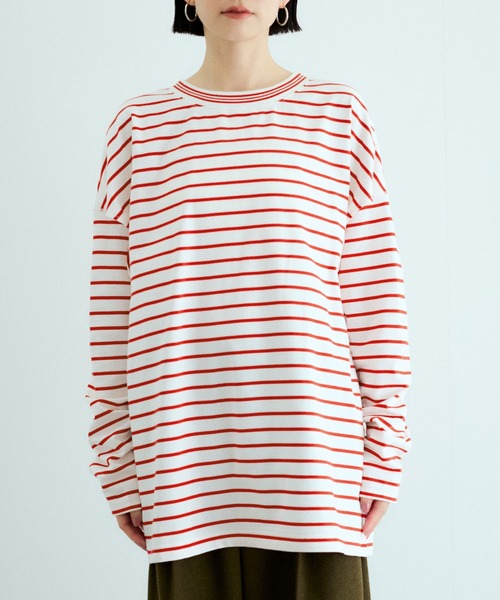 美品 アダムエロペ 24AW ボーダー2WAYロンT ドロップショルダー ADAM ET ROPE' tシャツ 「洗える」ボーダー2WAYロンTEE