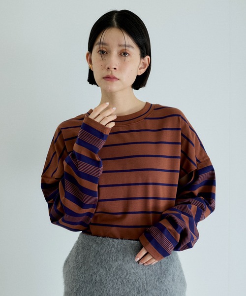 ADAM ET ROPE' tシャツ 「洗える」ボーダー2WAYロンTEE